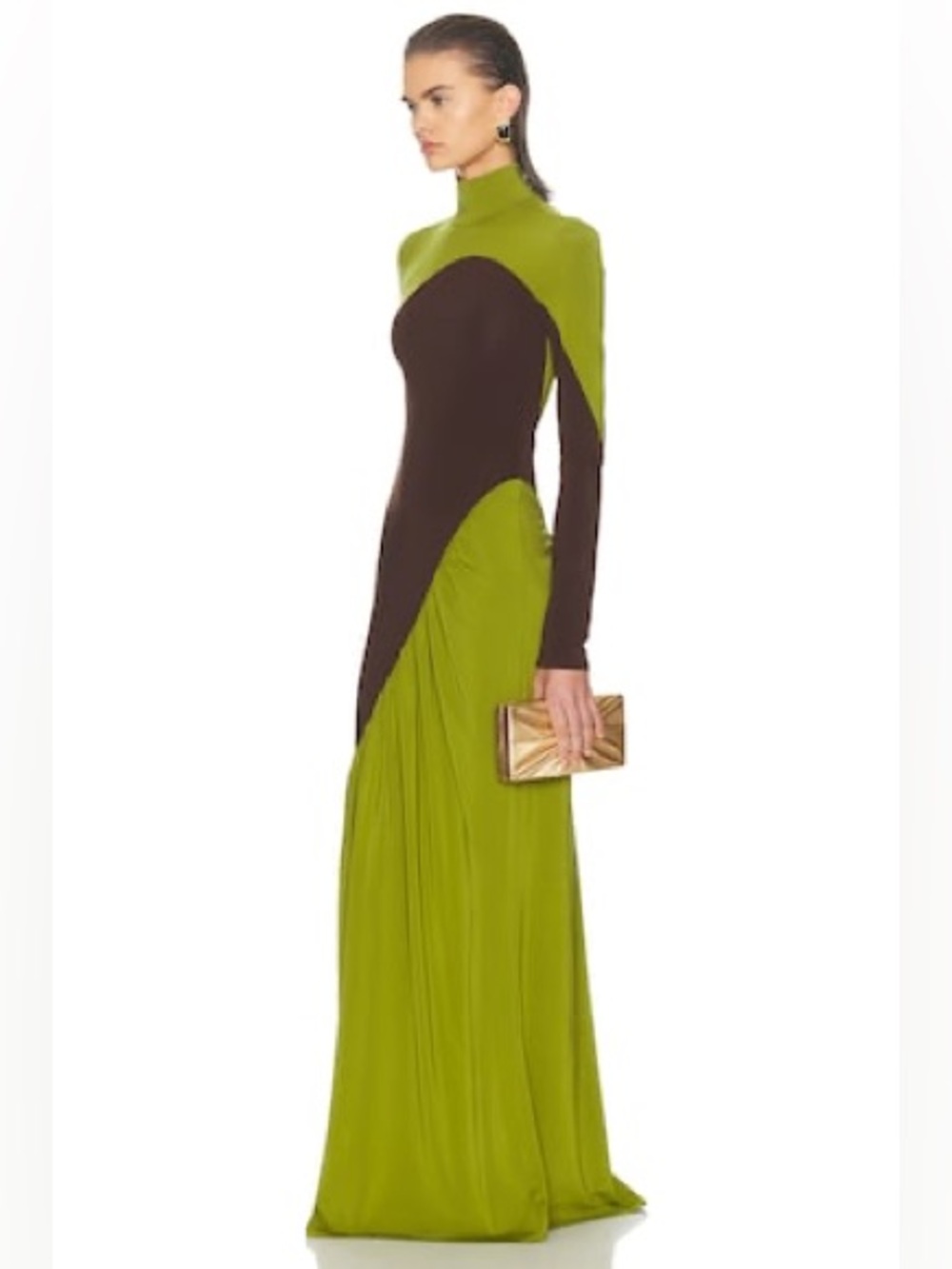 Helsa
The Abstraction Color Blocked Jersey Dress in Pistachio & Coffee Bean - Picture 3 of 6